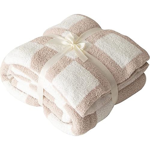Baby size Ultra Soft Cozy Buffalo Checkerboard Grid Fluffy Microfiber Knitted Throw Blanket Lightweight Fleece Checkered Blanket for Sofa Couch Bed Travel Cream 30"X40"¡­