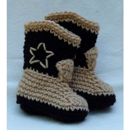 Crocheted Baby Booties Cowboy Boots Western Cowboy Booties black and tan choose size