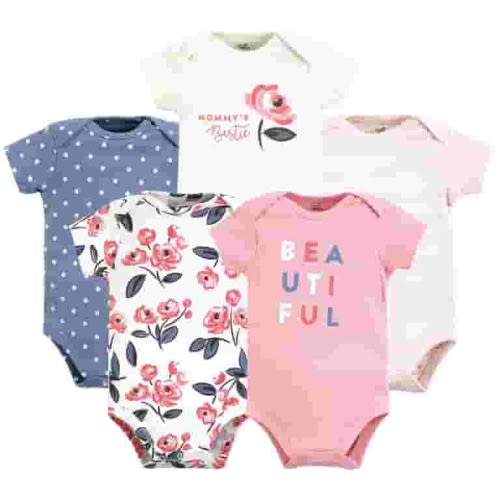Touched by Nature Unisex Baby Organic Cotton Bodysuits, Bubblegum Floral, Newborn