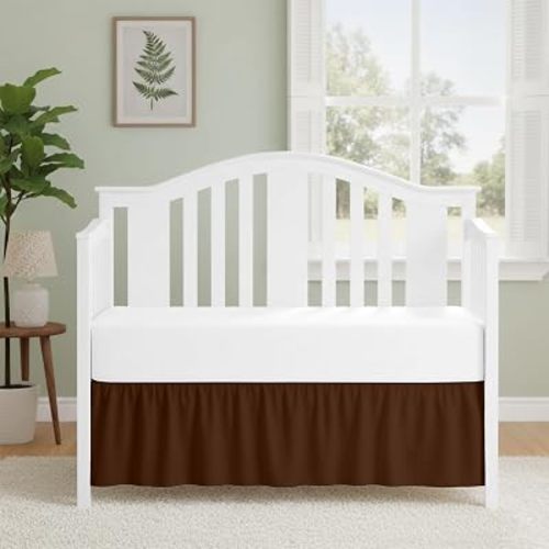 Luxury Crib Bed Skirt 28" x 52" with 14 Inch Drop Soft & Breathable Dust Ruffle Fits Standard Crib and Toddler Bed Nursery Microfiber Fabric Ruffle Bed Skirt for Baby Boys or Girls Chocolate Solid