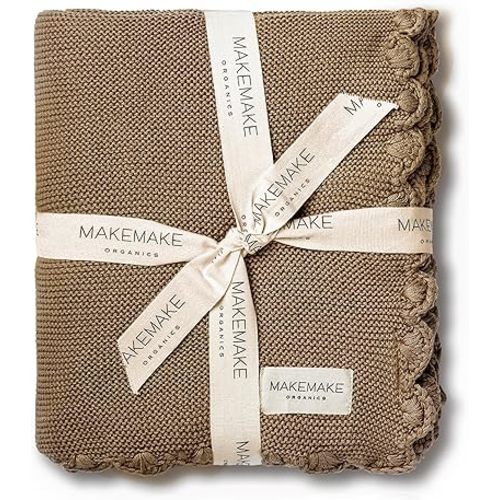 MakeMake Organics Organic Baby Blanket GOTS Certified Organic Cotton Newborn Modern Knit Breathable Unisex Boy Girl Stroller Blanket (30x40, Brown)