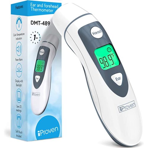 iProven Thermometer for Adults Forehead and Ear - Fever Alarm, 1 Second Reading, Color Temperature Indicator, 20 Readings Memory Recall, Medical Thermometer for Adults Kids and Babies - DMT-489