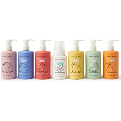 Dabble & Dollop Rainbow of Bubbles, Natural Bubble Bath, Body Wash, Shampoo & Conditioner for Kids, USA-Made, Paraben & Sulfate Free, Vegan, Gluten-Free, Tear-Free, (Set of 7)