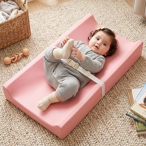 Mallify Baby Changing Pad, Waterproof & Wipeable Vegan Leather Diaper Changing Mat, Thick Soft & Non-Slip Changing Pad for Dresser, Changing Table (Pink)