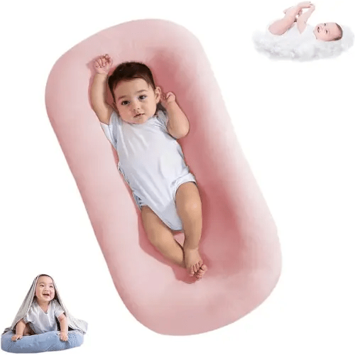 Baby Lounger, Bionic Design, Newborn to 24 Months, Soft Organic Cotton Breathable Lounger for Infants (Lovely Pink Lounger)