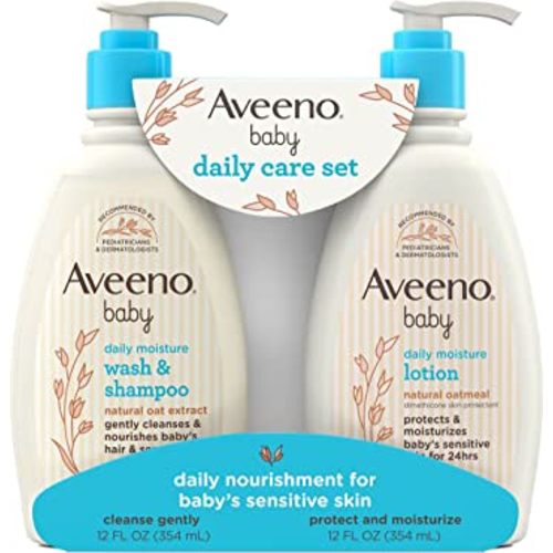 Aveeno Baby Daily Care Gift Set with Oat Extract & Prebiotic Oat, Contains Daily Moisturizing Body Lotion & Gentle 2-in-1 Baby Bath Wash & Shampoo, Hypoallergenic & Paraben-Free (Pack of 2)