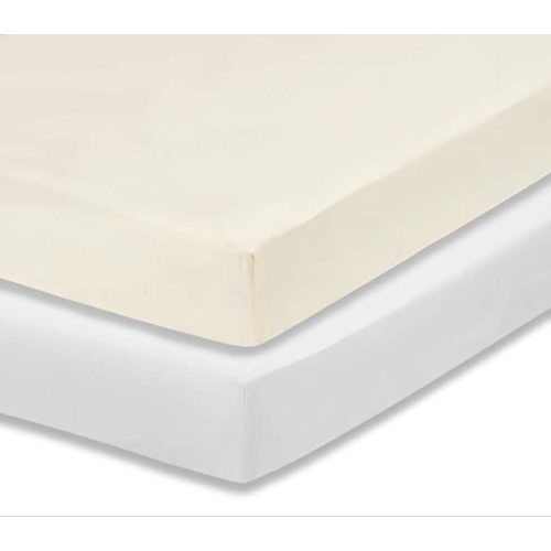 Everyday Kids 2-Pack Fitted Crib Sheets, 100% Soft Breathable Microfiber Baby Sheet, Fits Standard Size Crib Mattress 28in x 52in, White Nursery Sheet and Beige Nursery Sheet