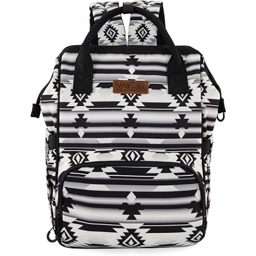 Wrangler Diaper Bag Backpack Aztec Travel Backpack Purses Western Multi-Function Baby Bags for Mom with Waterproof Insulated Pockets