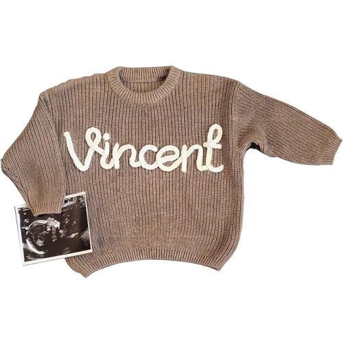 NAZENTI Personalized Baby Sweater - Custom Name Baby Sweater, Baby Knit Sweater, Toddler Baby Boy Girl Sweater with Embroidery Name, Baby Boy Sweater, Baby Girl Sweater, Baby Gift, Newborn Gift K01