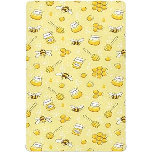 Crib Sheets for Boys Flying Bees Honey Toddler Baby Girl Sheets for Crib,Neutral Mini Crib Nursery Mattress Sheets Fitted,Crib Mattress Soft & Breathable 52 * 28 * 9In Yellow