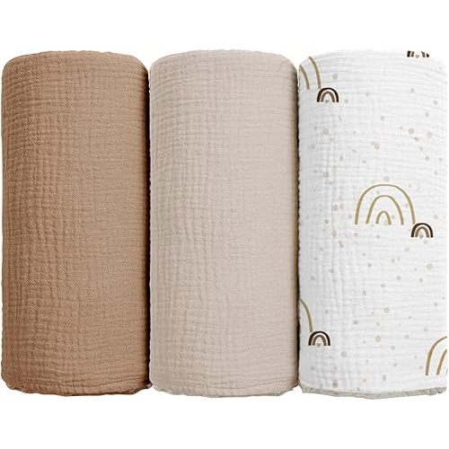lulumoon Muslin Swaddle Blanket + Muslin Swaddle Blanket Rainbow Brown 3pack