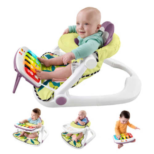 Fisher-Price Kick & Play Deluxe Sit-Me-Up Seat, Purple Monkey Baby Chair & Piano Learning Toy