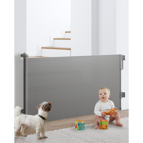 Ophanie Retractable Baby Safety Gate,Mesh Pet Gate 33" Tall, Extends to 55" Wide, Indoor & Outdoor Child Gates for stair,Gray