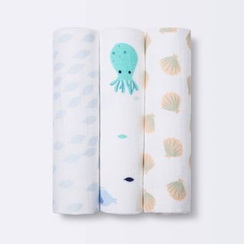 Muslin Swaddle Blankets 3pk - Cloud Island™ Fish