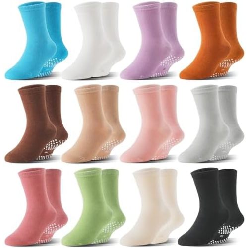 Baby Girls Toddlers Grips Socks Kids Non Slip Anti Skid Cotton Socks with Grippers 12 Pairs