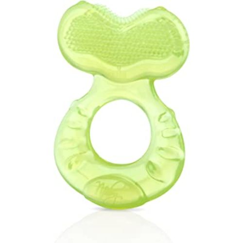 Nuby Silicone Teethe-eez Teether with Bristles, Includes Hygienic Case, Green