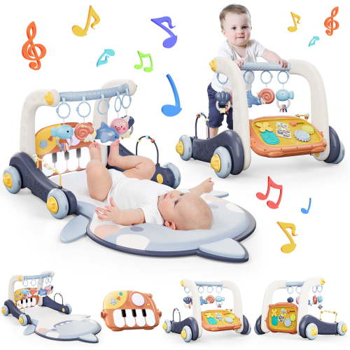 JoyStone 4 in 1 Baby Gym Play Mat & Baby Learning Walker, Baby Activity Mat with Kick and Play Piano for Infant Newborn, Gift 0-12 Months