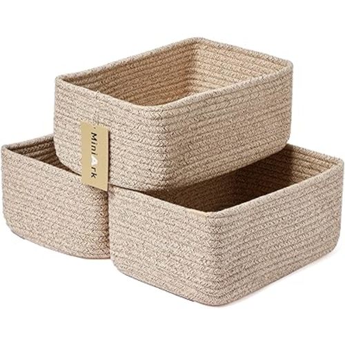 Shelf Storage Baskets for Organizing | Closet Organizer Bins | Small Baskets | Toy Basket | Cube Decorative Box | Shallow Basket | Woven Rope Basket | 11.5×7.5×4.7” | 3 Packs Mixed Brown