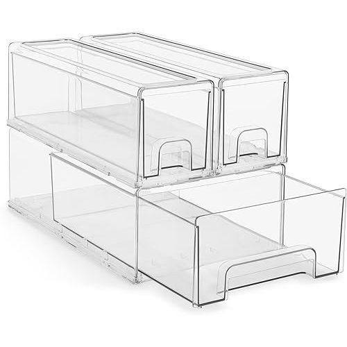 Sorbus 1 Medium & 2 Small Clear Stackable Storage Drawers – Plastic Organizer Bins with Handles – Stackable Pull-Out Storage Drawers for Closet, Pantry, Office, Bathroom, Craft, and Toy Organization