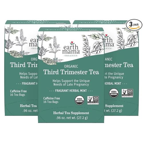 Earth Mama Organic Third Trimester Tea | Herbal Tea for Late Pregnancy Comfort + Childbirth Preparation | 48 Teabags | Caffeine Free & Non-GMO