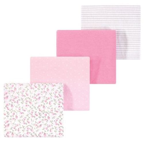 Luvable Friends Hudson Baby Flannel Receiving Blankets 4pk, Blossom Pink