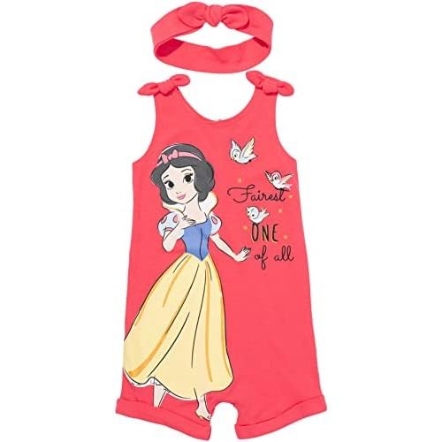 Disney Princess Rapunzel Ariel Belle Jasmine Aurora Baby Girls Snap Romper and Headband Newborn to Toddler