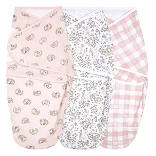 aden + anais, Cotton Knit Baby Wrap, Newborn Wearable Swaddle Blanket, 3 Pack, Disney Princess, 0-3 Months - Small/Medium - Cotton Knit (1.0 Tog) - With Zipper