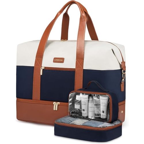 LOVEVOOK Weekender Bag, Large Travel Duffel Bag for Women with 2 Packing Cubes, Carry on Overnight Bag with Shoe Compartment, Mom Hospital Bags for Labor and Delivery