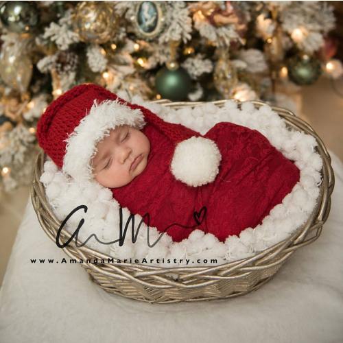 Baby Santa Hat- Newborn Santa Hat- Long Tail Hat- Santa Christmas Hat- Christmas Hat- Santa Photo Prop- infant- toddler- Santa Claus Hat
