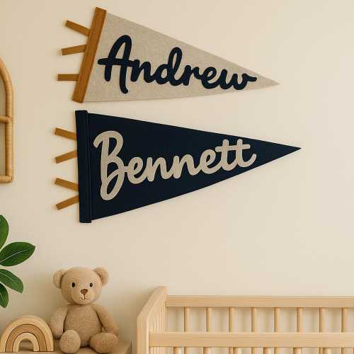 Personalized Name Pennant for Nursery Room Decor | Baby Shower Gift | Baby Boy Girl Name Nursery Flag | Baby Name Banner Blag Wall Hanging
