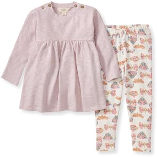 Burt's Bees Baby Baby Girls' Long Sleeve Top and Pant Set, 100% Organic Cotton