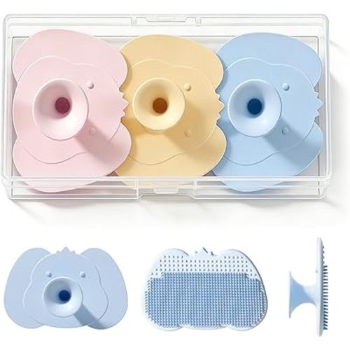 Baby Cradle Cap Brush Set – 3-Pack Soft Silicone Baby Scalp & Bath Brush for Newborns, Gentle Hair & Scalp Massager for Infants & Toddlers, Cute Elephant Design (Pink/Blue/Yellow)