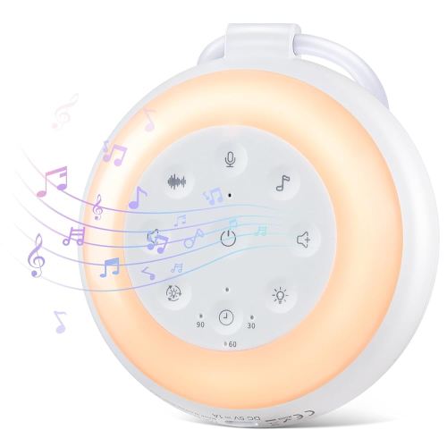 Portable White Noise Machine - Sound Machine for Baby Adult, 24 Soothing Sound & 7 Colors Night Light, Noise Machine with Recording Function, Memory Function for Home, Travel, Office