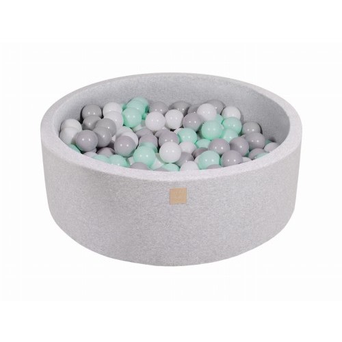 MeowBaby® Baby Foam Round Ball Pit 90x30cm with 200 Balls 7cm Certified, Cotton, Light Gray: Mint/Gray/White