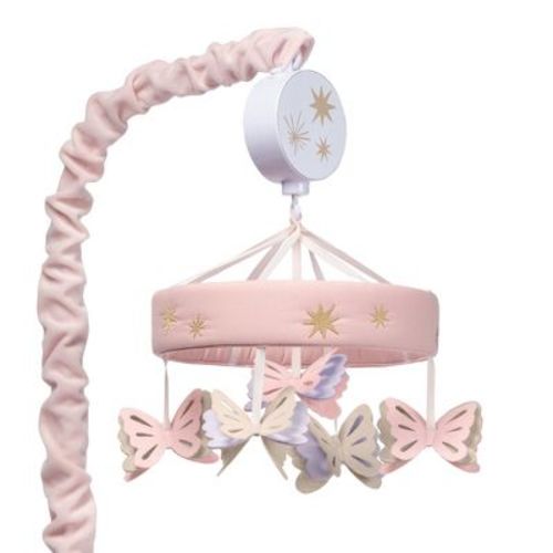 Lambs & Ivy Butterfly Dreams Pink/purple Musical Baby Crib Mobile Soother Toy