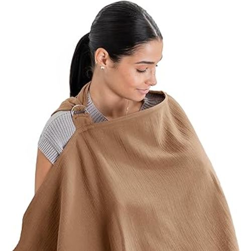 Comfy Cubs Nursing Cover for Baby Breastfeeding - 100% Muslin Cotton, Soft & Breathable Cotton, Breastfeeding Pumping Cover for Mom, with Rigid Hoop - Privacy Unisex Lightweight Covers Wrap (Cedar)