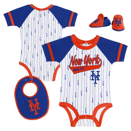 Newborn & Infant New York Mets White Base Hitter Bodysuit, Bib & Bootie Set