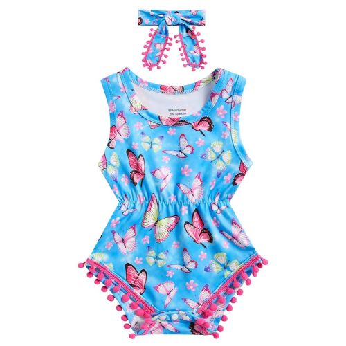BFUSTYLE Baby Girl Clothes 0-24 Months Outfit Sleeveless Infant Romper Bodysuit with Headband