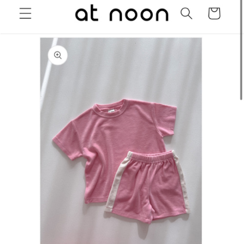 [At Noon Original Design] Kids Terry Cloth Short Sleeve Top and Shorts Set (6m-7y) - Pink | AT NOON STORE