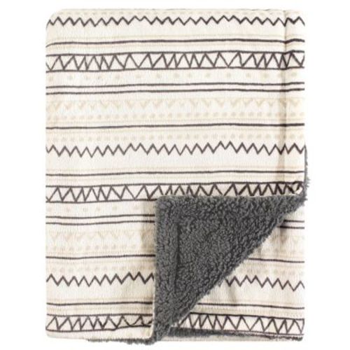 Hudson Baby Infant Plush Blanket With Faux Shearling Back, Aztec, One Size