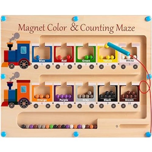 Magnetic Color and Number Maze Board Wooden Montessori Fine Motor Skills Toys for 2 3 Year Old Preschool Learning Activities Classroom Must Haves Sorting Travel Toys for Toddlers 1-3 2-4 Boys Girls
