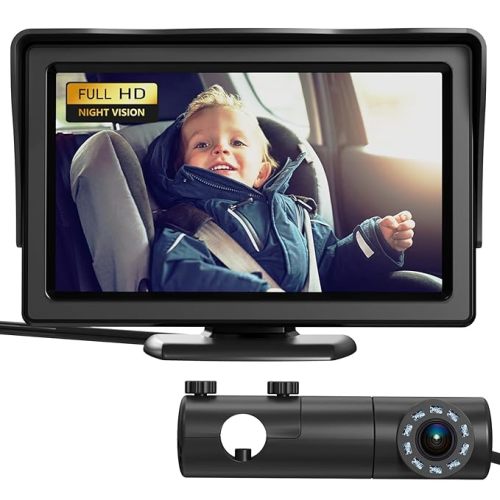 Baby Car Camera, HD Display Baby Car Mirror with Night Vision Feature, 4.3 inch Baby Car Monitor with Wide Clear View, Baby Car Seat Mirror Camera Rear Facing to Observe Baby’s Every Move