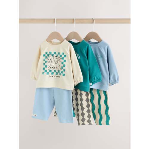 Blue/Green Milk Club Baby Top & Leggings 6 Piece Set (0mths-3yrs)