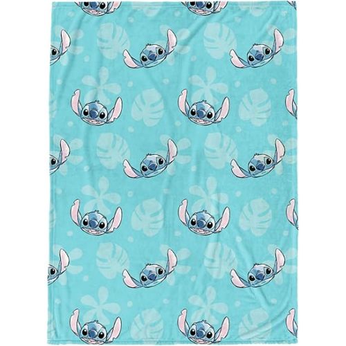 Disney Lilo & Stitch Plush Throw Blanket - Measures 46 x 60 Inches - Kids Super Soft Fleece Floral Bedding