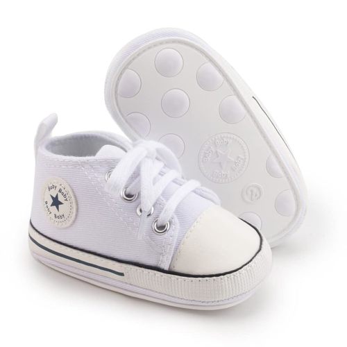 SABATUTU Baby Boy Girls Sneakers Canvas Shoes High Top Sports Soft Anti Slip Soles Newborn First Walker Fashionable Denim Shoes