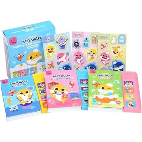 [4BTN] Pinkfong Baby Shark Healthy Habits Sound Books Boxed Set | Potty Time, Brush Your Teeth & Bath Time | Musical Learning Toy for Toddlers 1-3 | Baby Shark Birthday