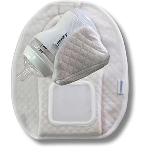 Adjustable Baby Bib with Bottle Holder, Hands-Free Feeding, Bottle Holder for Baby (Light Gray)