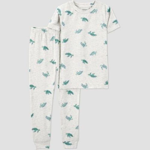 Carter's Just One You®️ Toddler Boys' 2pc Short Sleeve Turtle Comfy Soft Snug Fit Pajama Set - Gray 18M: Crew Neck, Elastic Waistband