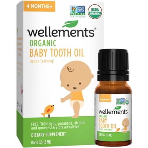 Wellements Organic Baby Tooth Oil | Soothing Massage Oil for Tiny Gums, Helps Make Teething Happy, Made with Safe and Effective Certified Organic Ingredients | 0.5 Fl Oz. 4 Months +