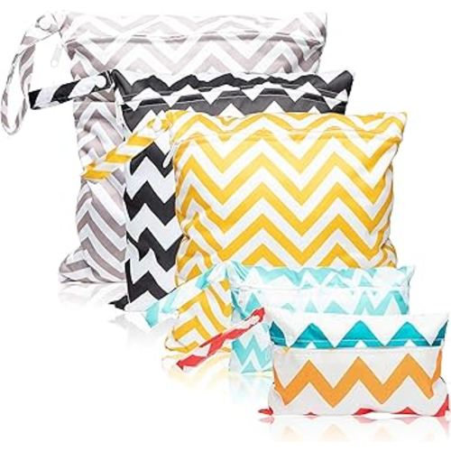 R HORSE 5Pcs Waterproof Reusable Wet Bag Diaper Baby Cloth Diaper Wet Dry Bags with 2 Zippered Pockets Travel Beach Pool Bag (3 Sizes)